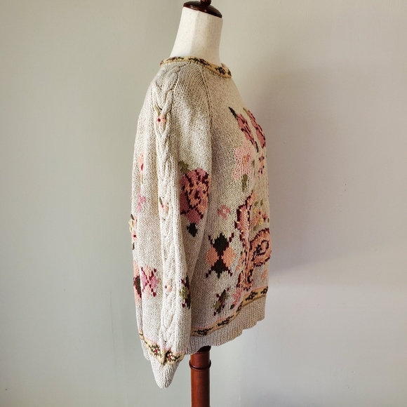 Vintage Hand Knit Van Heusen For Her Floral Cottagecore Sweater Pullover XL - Picture 5 of 16